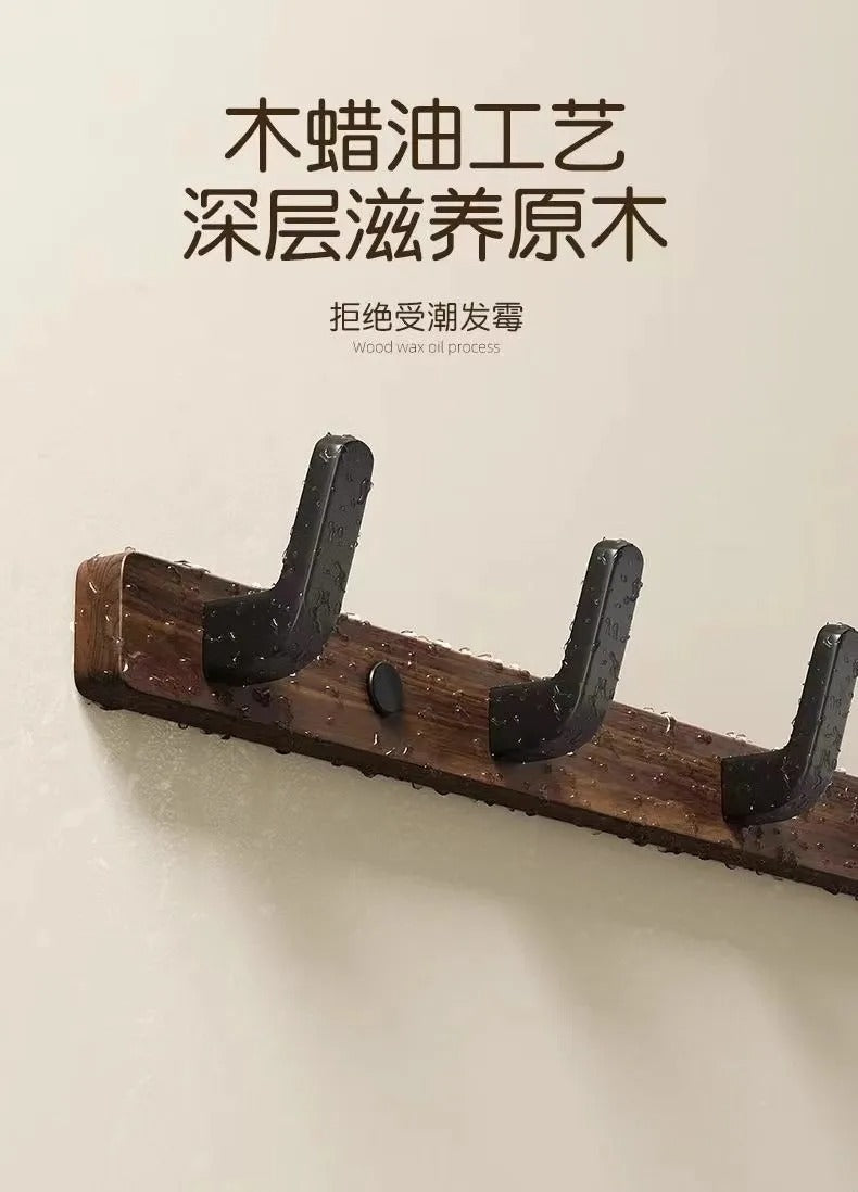 Wood-Style Wall Hook Rack - 6-Hook Coat & Hat Hanger