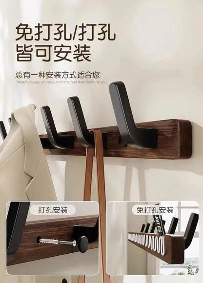 Wood-Style Wall Hook Rack - 6-Hook Coat & Hat Hanger