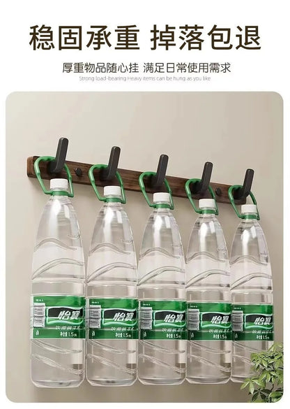 Wood-Style Wall Hook Rack - 6-Hook Coat & Hat Hanger