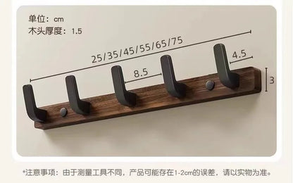 Wood-Style Wall Hook Rack - 6-Hook Coat & Hat Hanger