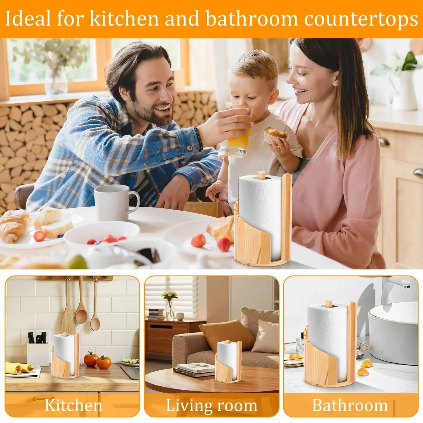 Wood-Style Spiral Paper Towel Holder - Vertical Countertop Stand
