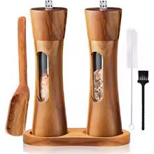 Adjustable Wood Salt and Pepper Grinder Set – Manual Mill for Kitchen