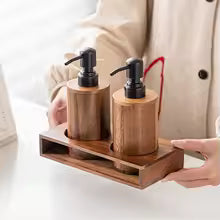 Luxury Walnut Wood Soap & Lotion Dispenser - Press-Top Bottle
