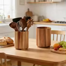 360° Rotating Wooden Utensil Holder - Large Capacity Kitchen Organizer