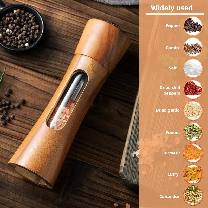 Adjustable Wood Salt and Pepper Grinder Set – Manual Mill for Kitchen