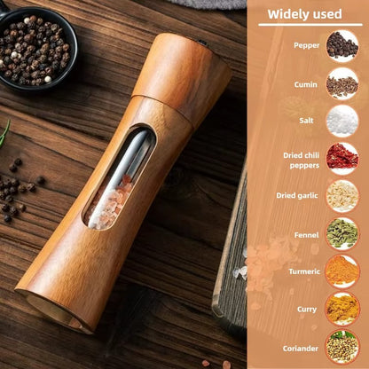 Adjustable Wood Salt and Pepper Grinder Set – Manual Mill for Kitchen