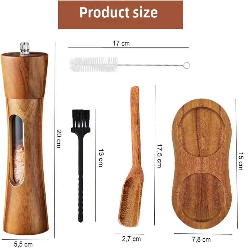 Adjustable Wood Salt and Pepper Grinder Set – Manual Mill for Kitchen