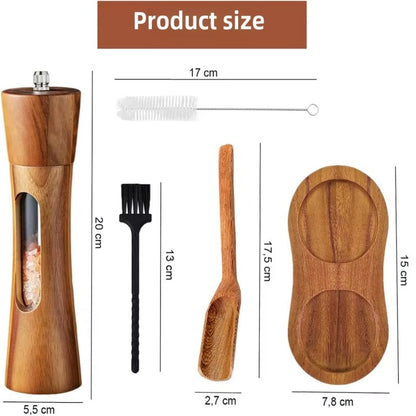 Adjustable Wood Salt and Pepper Grinder Set – Manual Mill for Kitchen