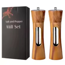 Adjustable Wood Salt and Pepper Grinder Set – Manual Mill for Kitchen