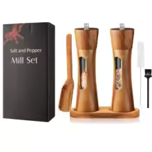 Adjustable Wood Salt and Pepper Grinder Set – Manual Mill for Kitchen