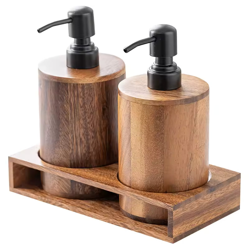 Luxury Walnut Wood Soap & Lotion Dispenser - Press-Top Bottle