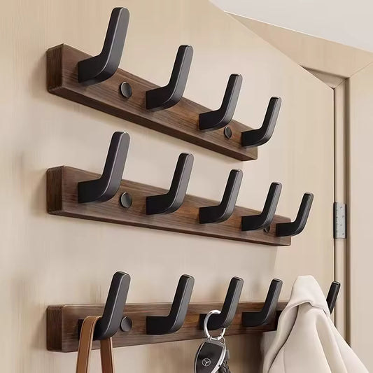 Wood-Style Wall Hook Rack - 6-Hook Coat & Hat Hanger