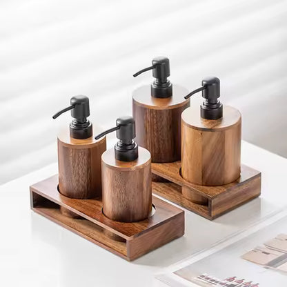 Luxury Walnut Wood Soap & Lotion Dispenser - Press-Top Bottle