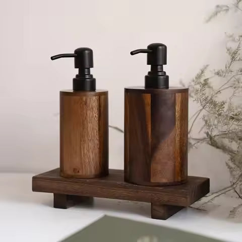 Luxury Walnut Wood Soap & Lotion Dispenser - Press-Top Bottle