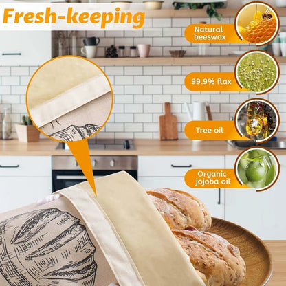 Beeswax Bread Bag with Buckle - Reusable Eco Bread Storage Pouch