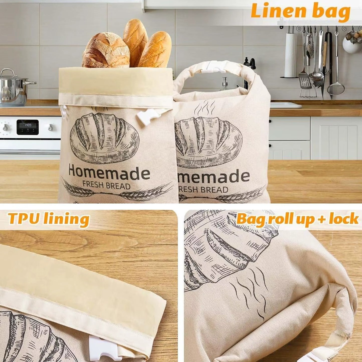 Beeswax Bread Bag with Buckle - Reusable Eco Bread Storage Pouch