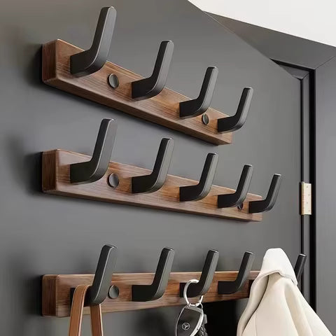 Wood-Style Wall Hook Rack - 6-Hook Coat & Hat Hanger