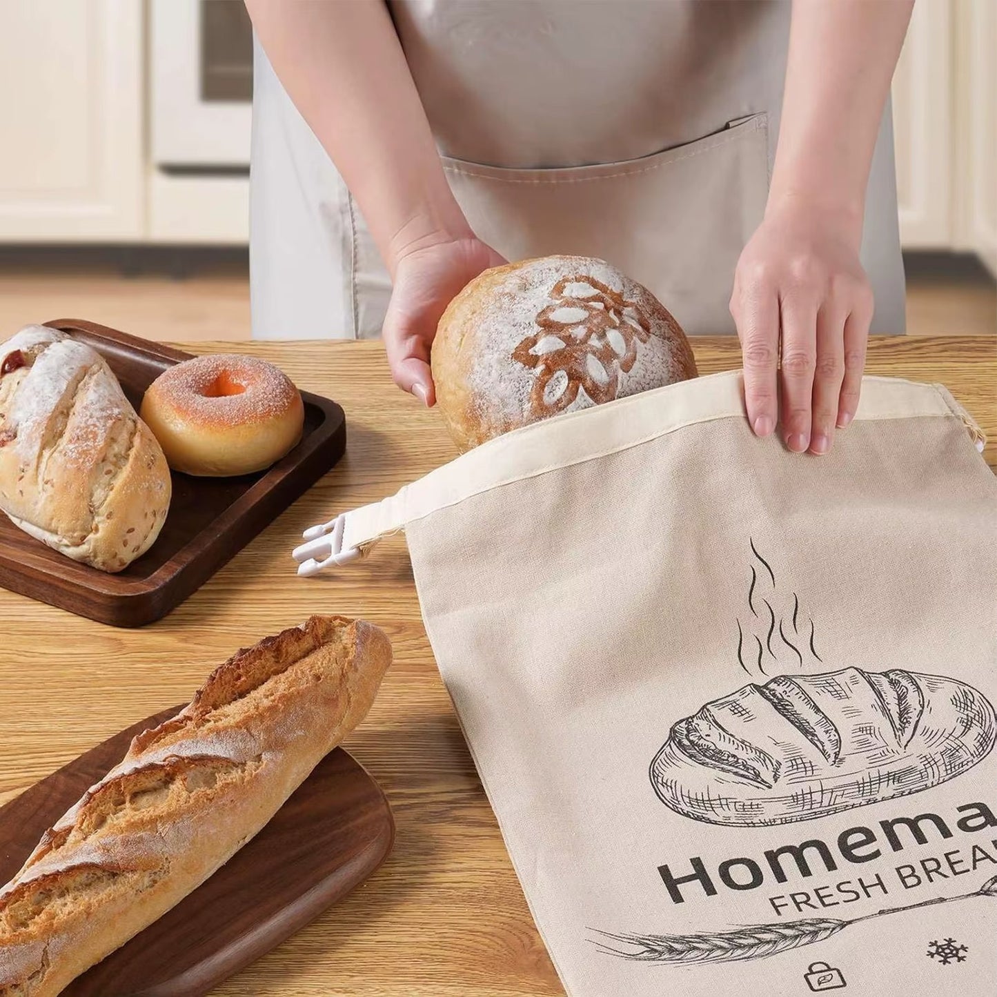 Beeswax Bread Bag with Buckle - Reusable Eco Bread Storage Pouch
