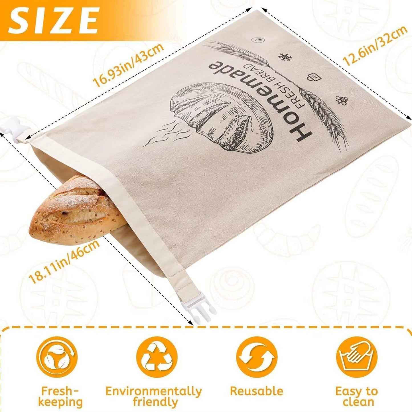 Beeswax Bread Bag with Buckle - Reusable Eco Bread Storage Pouch