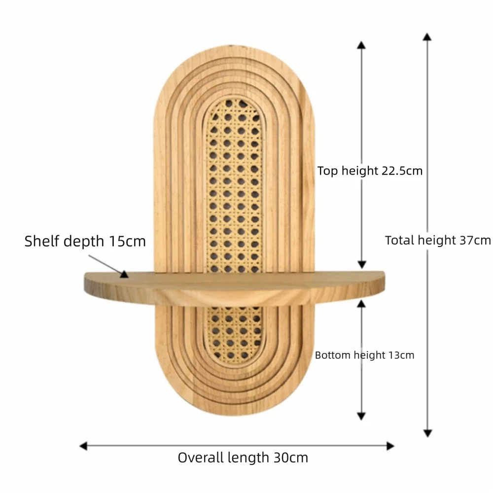 Rattan-Style Geometric Wall Shelf - Handmade Boho Floating Shelf