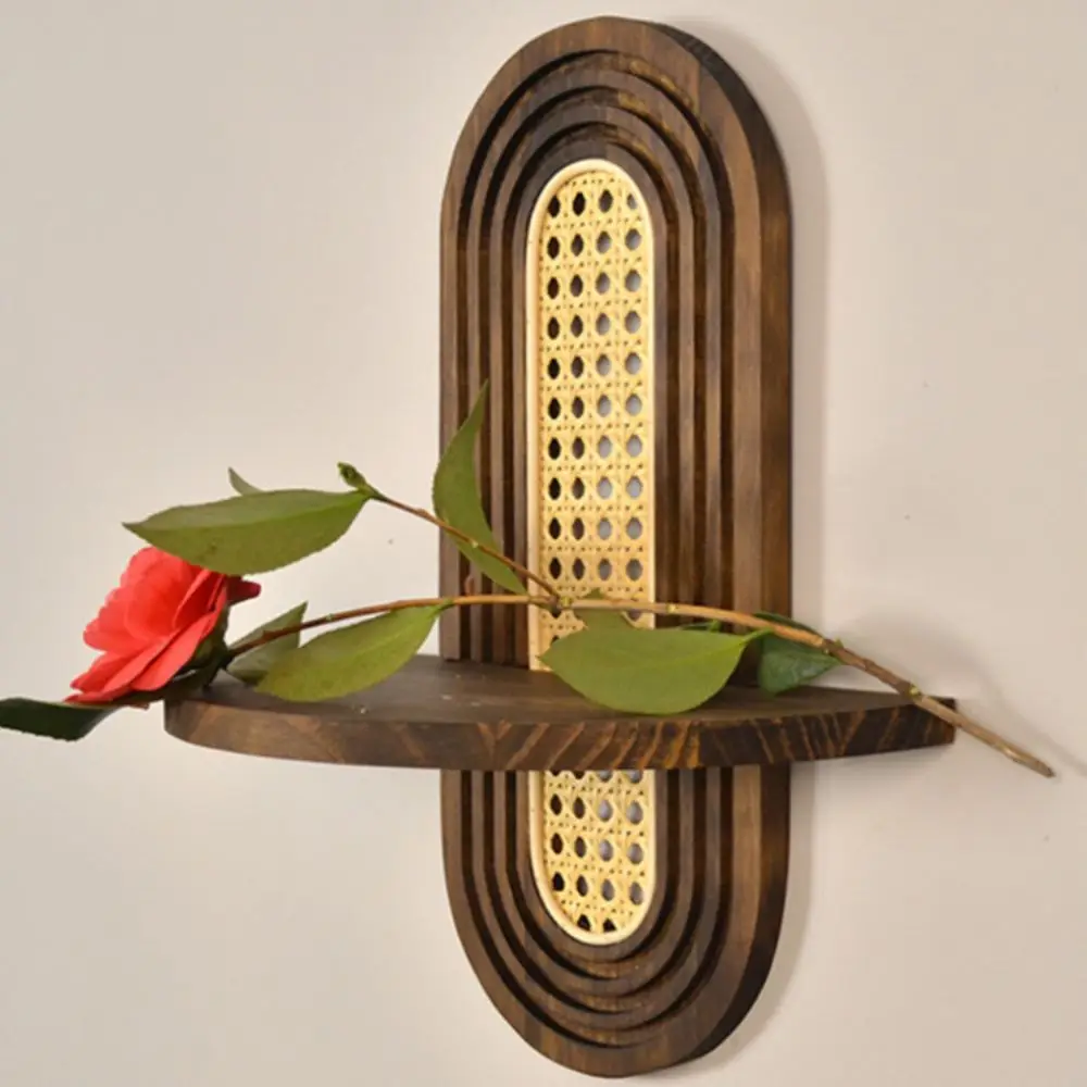 Rattan-Style Geometric Wall Shelf - Handmade Boho Floating Shelf