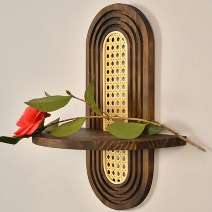 Rattan-Style Geometric Wall Shelf - Handmade Boho Floating Shelf