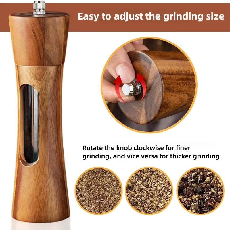 Adjustable Wood Salt and Pepper Grinder Set – Manual Mill for Kitchen
