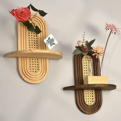 Rattan-Style Geometric Wall Shelf - Handmade Boho Floating Shelf