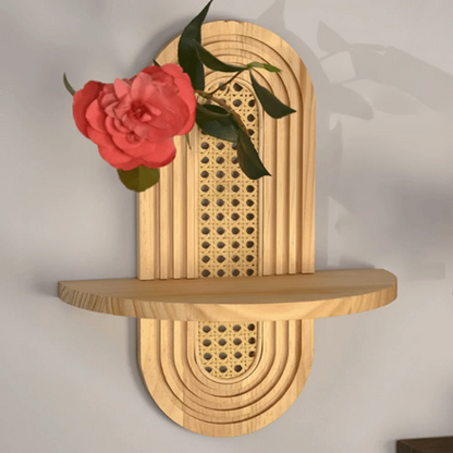 Rattan-Style Geometric Wall Shelf - Handmade Boho Floating Shelf