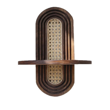 Rattan-Style Geometric Wall Shelf - Handmade Boho Floating Shelf