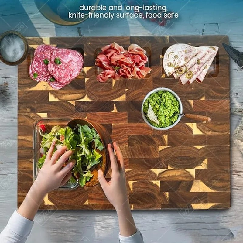 Acacia Wood Cutting Board - Thick Non-Slip Double-Sided Board
