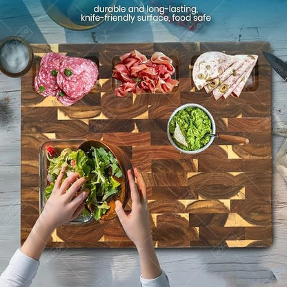 Acacia Wood Cutting Board - Thick Non-Slip Double-Sided Board
