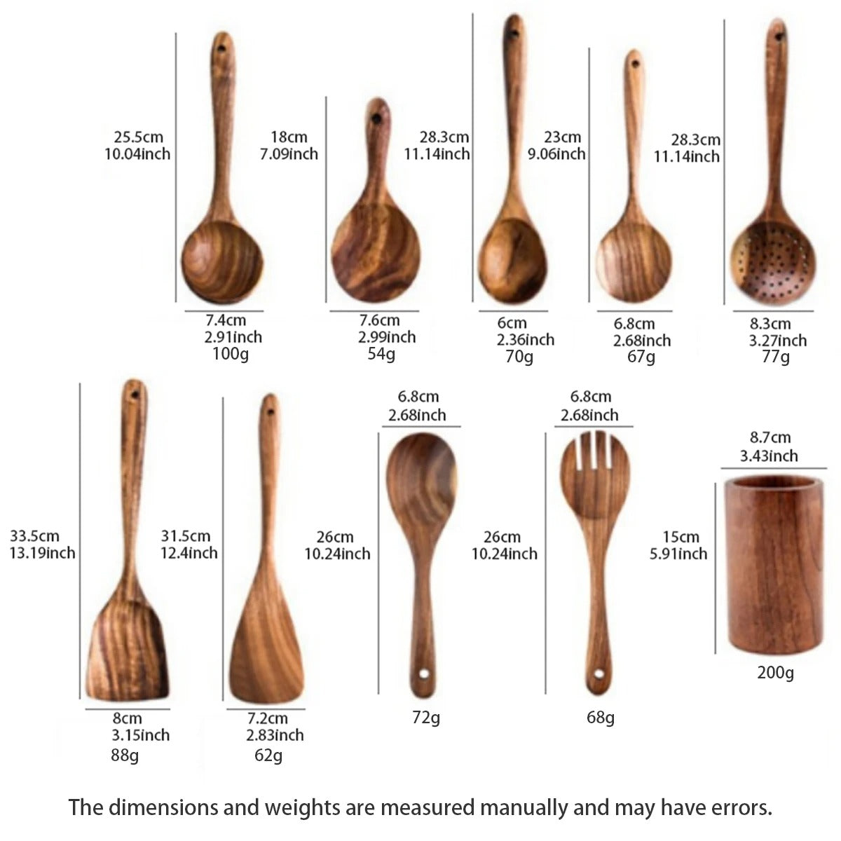 Wood Kitchen Utensil Set with Storage Bucket - Cooking Tool Set