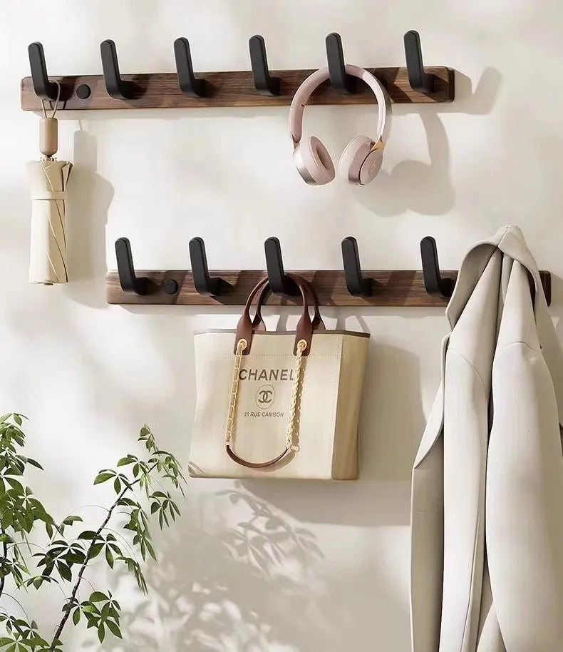 Wood-Style Wall Hook Rack - 6-Hook Coat & Hat Hanger