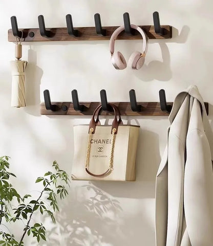 Wood-Style Wall Hook Rack - 6-Hook Coat & Hat Hanger