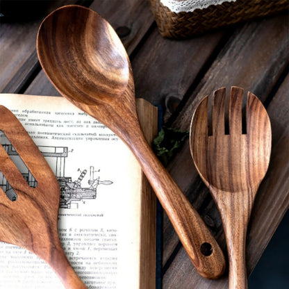 Wood Kitchen Utensil Set with Storage Bucket - Cooking Tool Set